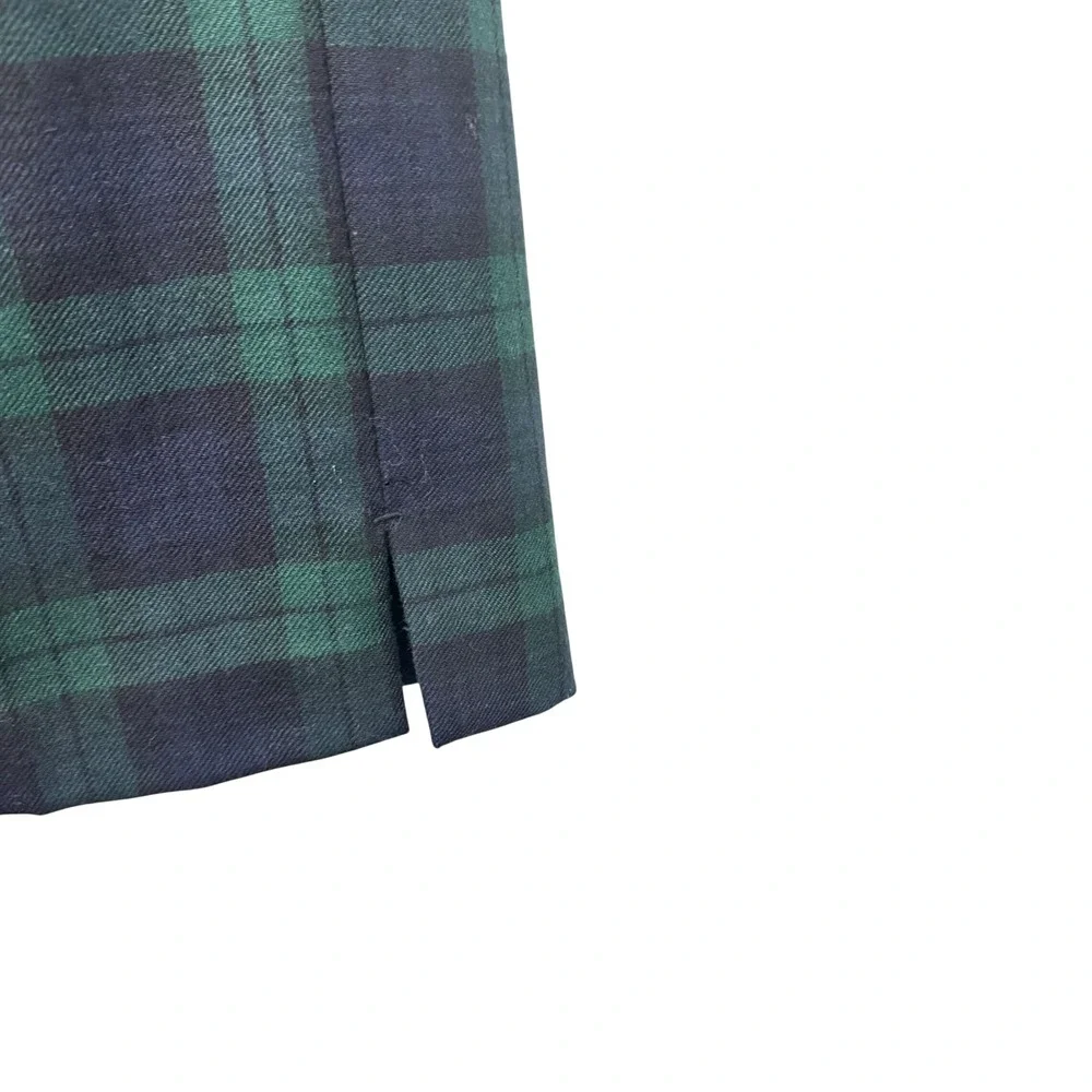 J Crew Italian Wool Plaid Pants‎ Womens Size 2 Green Navy High Rise Career